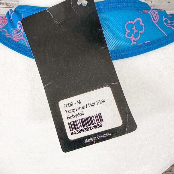 NEW Mapale by Espiral Blue and Pink Halter Neck Babydoll Lingerie, Size Medium - Picture 5 of 11